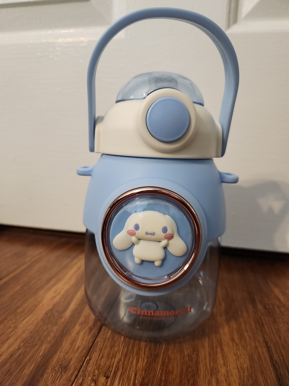 Sanrio Cinnamoroll Blue Kawaii Plastic Water Bottle With Straw, Lid, And Handle